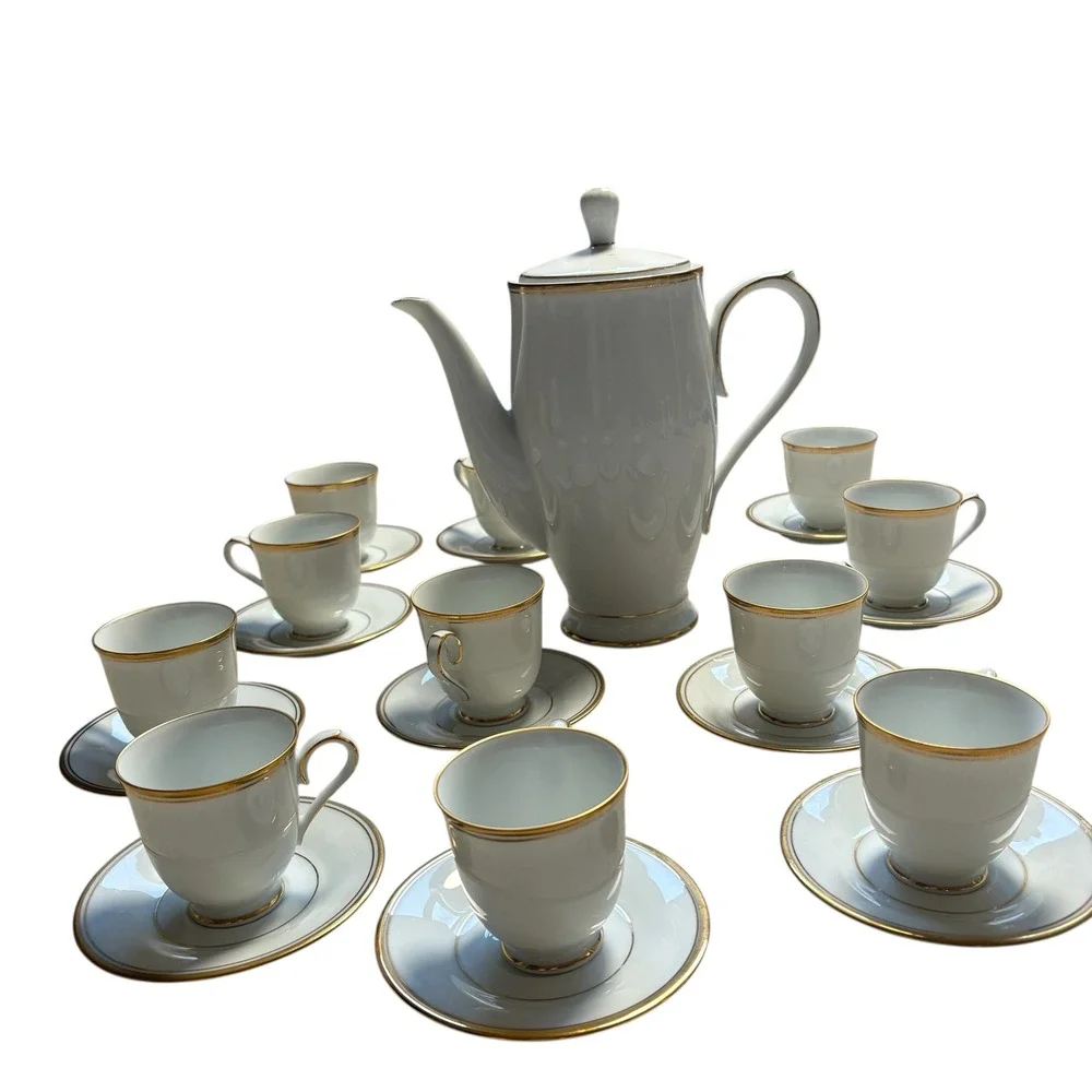 Noritake Allison VINTAGE 2610 Coffee Pot 12 Cups/Saucers Set Gold‎ Trim Japan